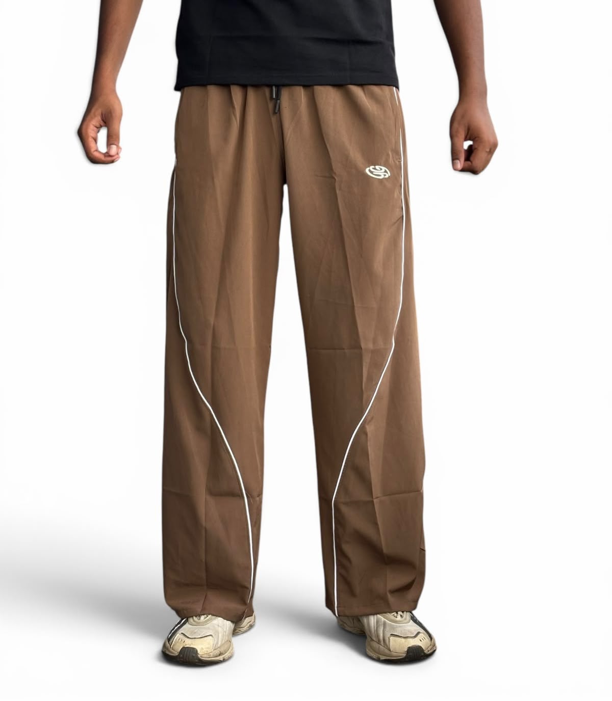 LOOSE FIT PIPING TRACK PANTS-CARAMEL BROWN