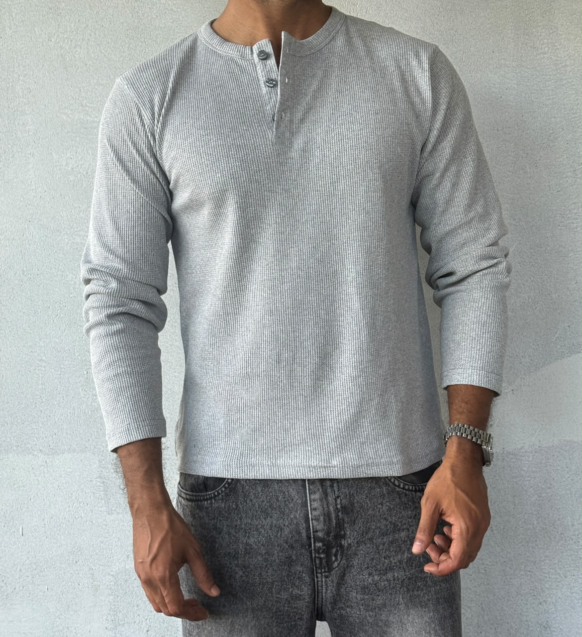 HENLEY FULL SLEEVE MUSCLE FIT - LIGHT GREY