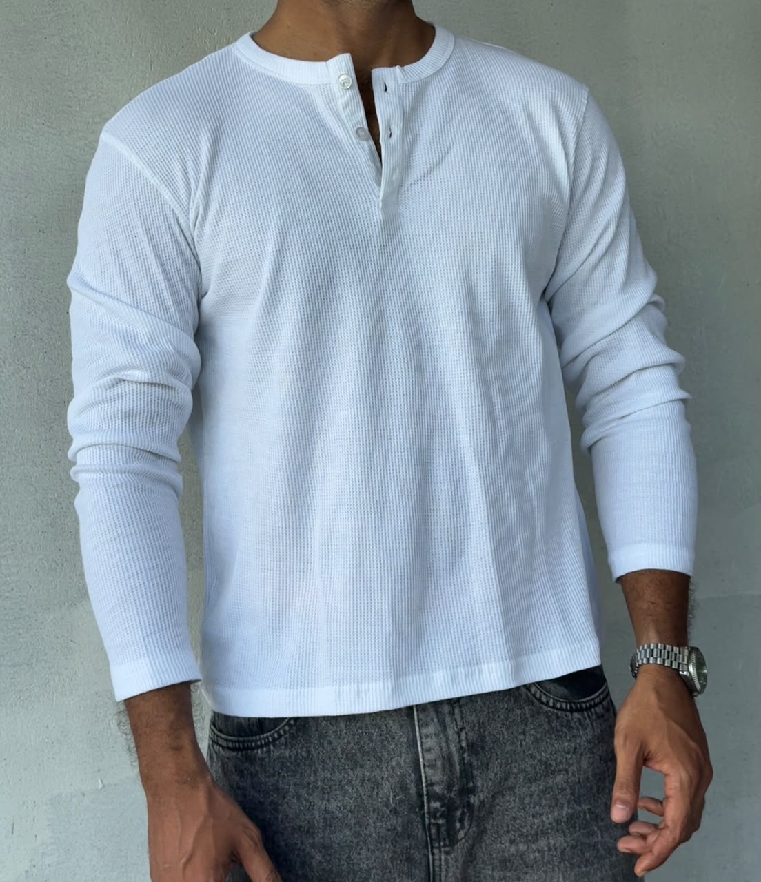HENLEY FULL SLEEVE MUSCLE FIT - WHITE
