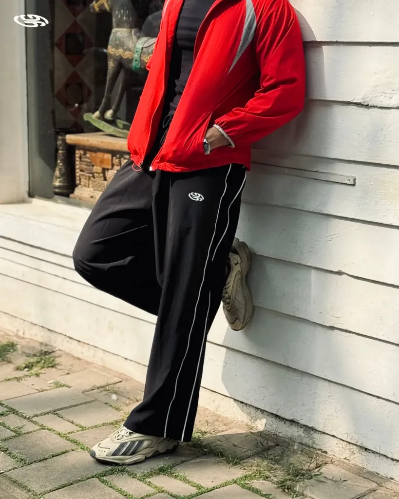 Loose Striped Fitted Pants (Black, S)