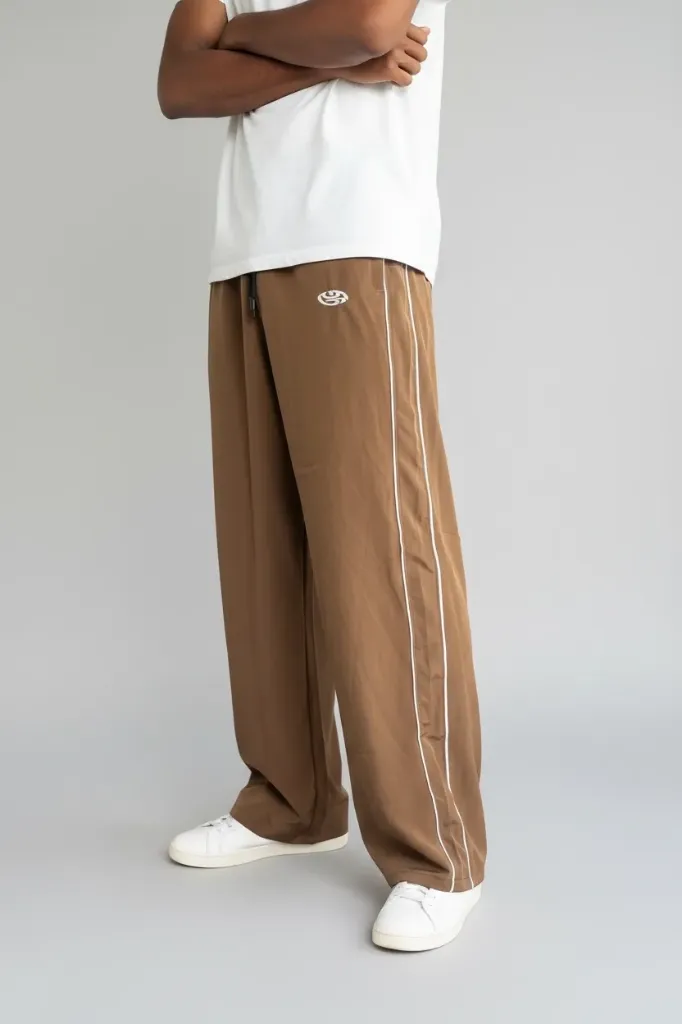 PIPING LOOSE FIT TRACK PANTS- BROWN